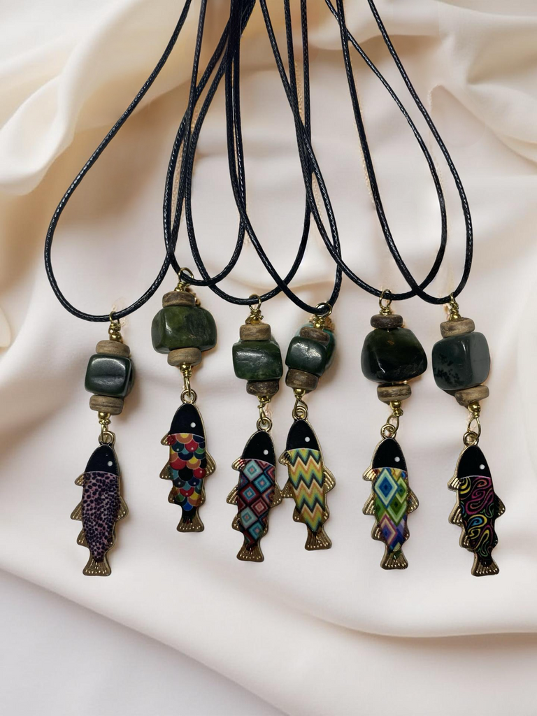 Fish Necklace with a Jade Bead