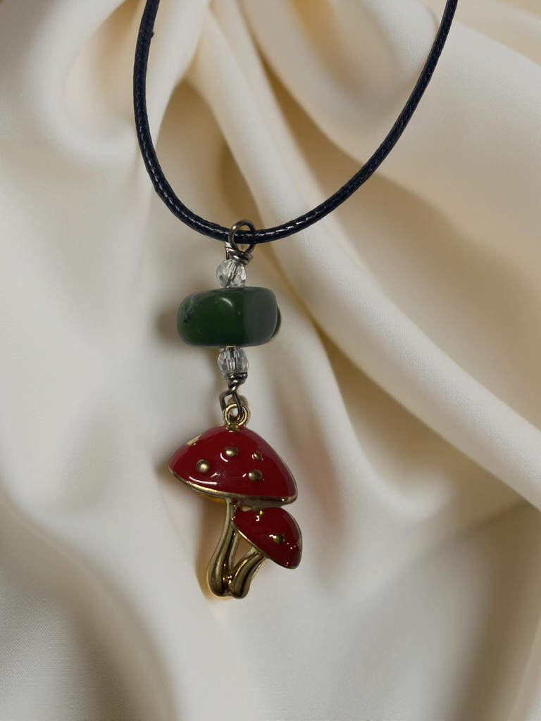 Mushroom Necklace with Jade beads