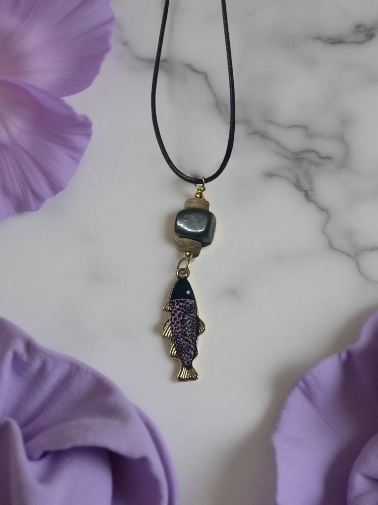 Fish Necklace with a Jade Bead