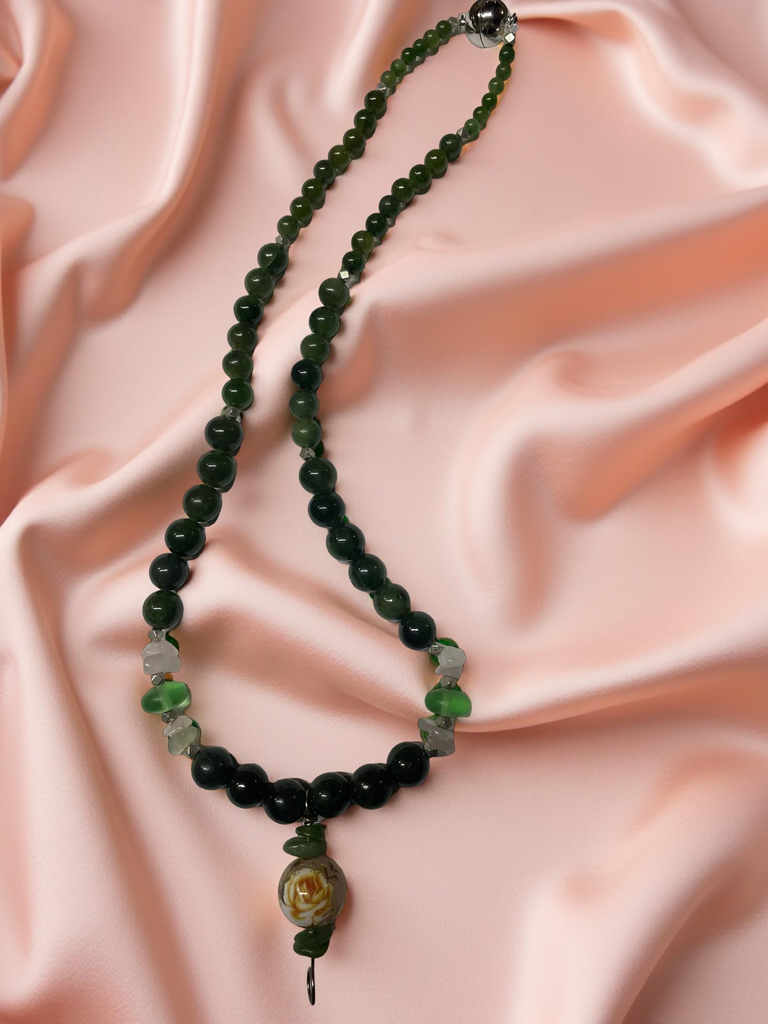 Flower Jade Beaded Necklace with Assorted Gemstones