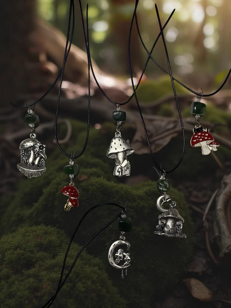 Mushroom Necklace with Jade beads