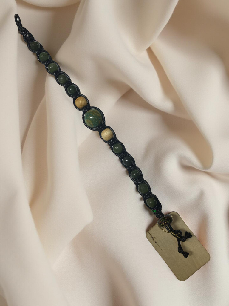 Jade Beaded Bracelet with a Palo Santos beads and Blue Opal