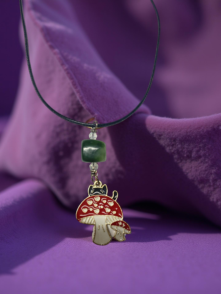 Mushroom Necklace with Jade beads