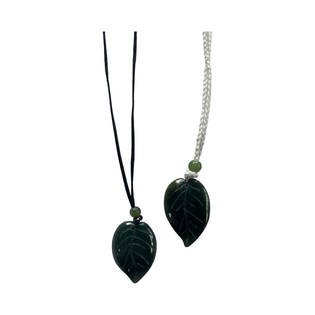 Jade Leaf Pendants on silk cord