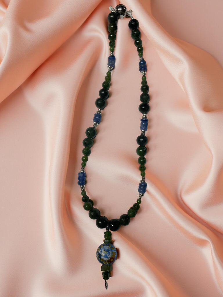 Flower Jade Beaded Necklace with Assorted Gemstones