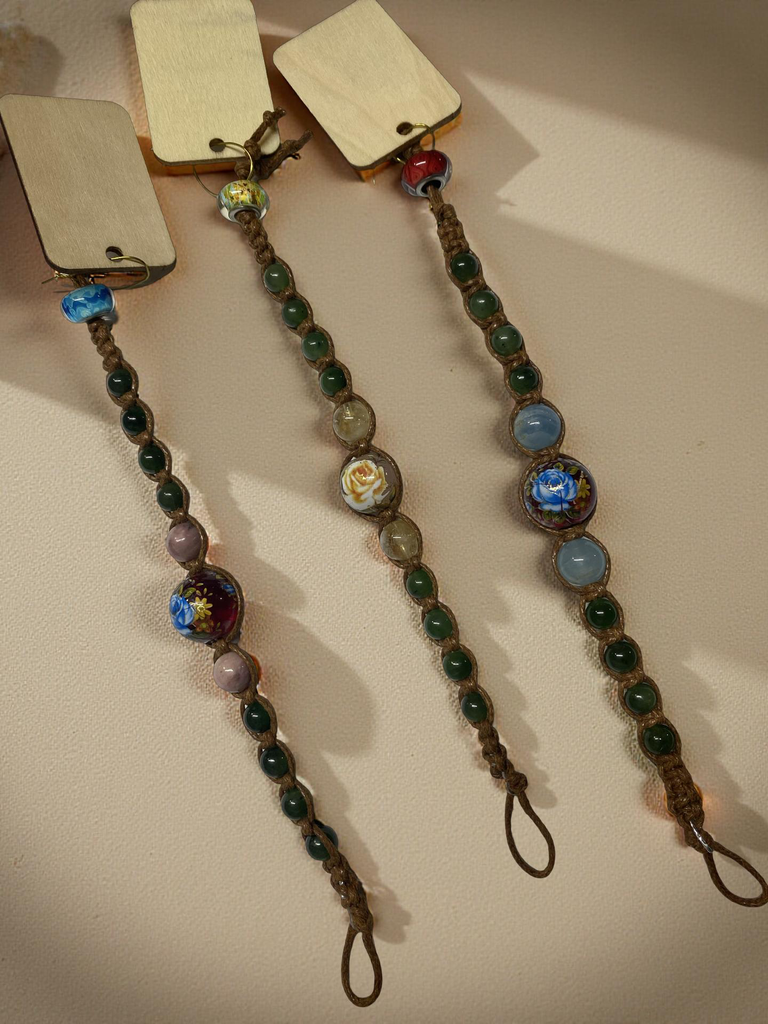 Jade Beaded Bracelet with a Flower Glass Bead