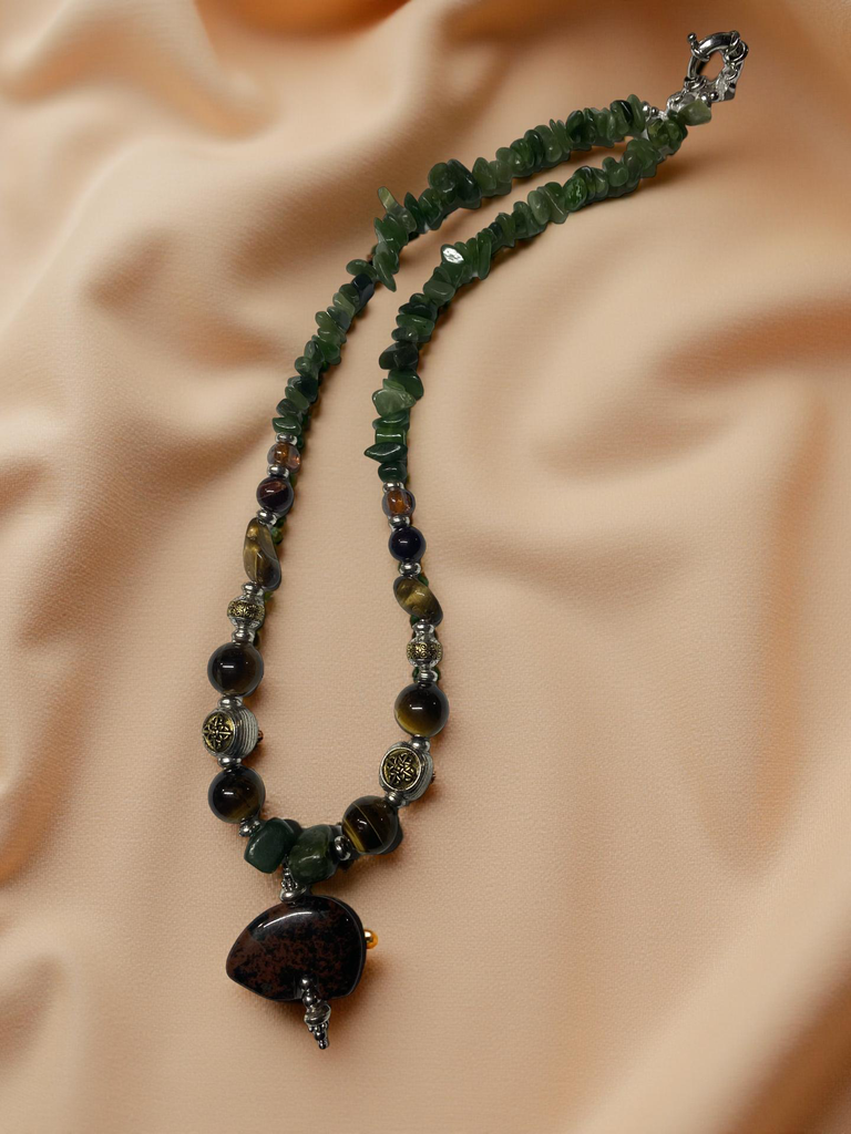 Jade Beaded Necklace with Jasper, Amber and Tiger Eye