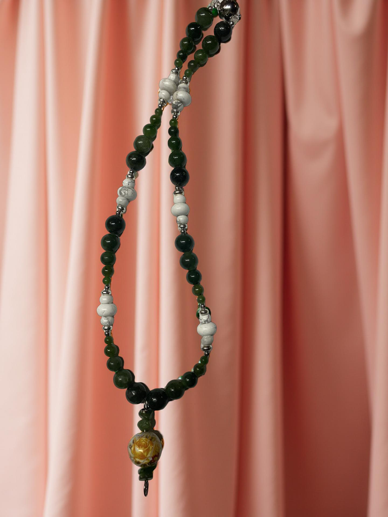 Flower Jade Beaded Necklace with Assorted Gemstones