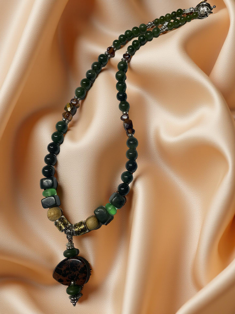 Jade Beaded Necklace with Jasper, Amber and Tiger Eye