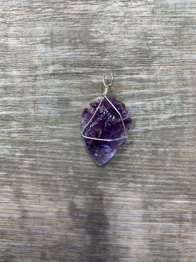 Wire Wrapped Gemstone Arrow Head Pendant