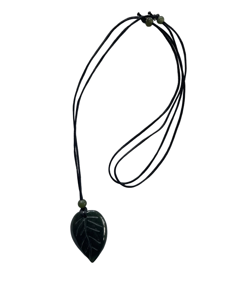 Jade Leaf Pendants on silk cord