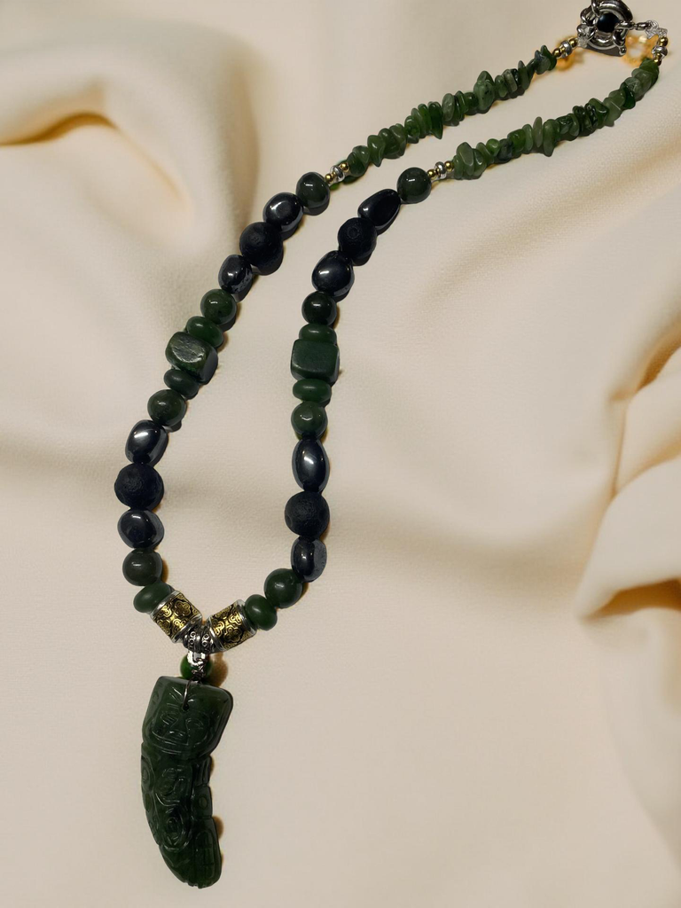 Jade Bear Fang Necklace with Assorted Gemstones