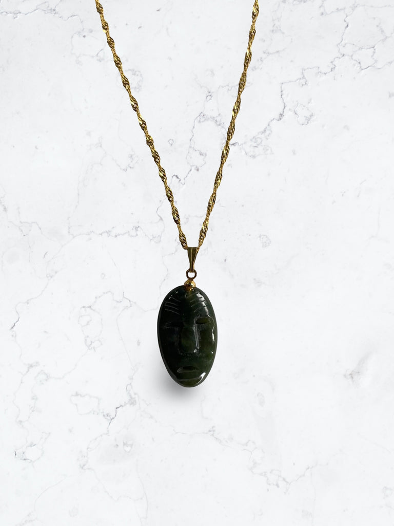 Jade Mask Necklace Gold plated Chain
