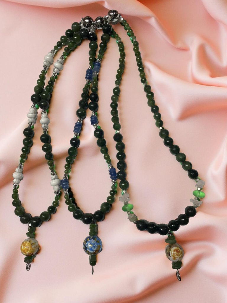 Flower Jade Beaded Necklace with Assorted Gemstones