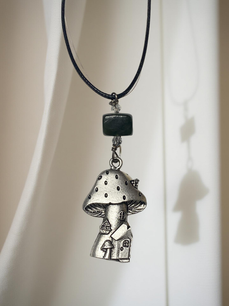 Mushroom Necklace with Jade beads