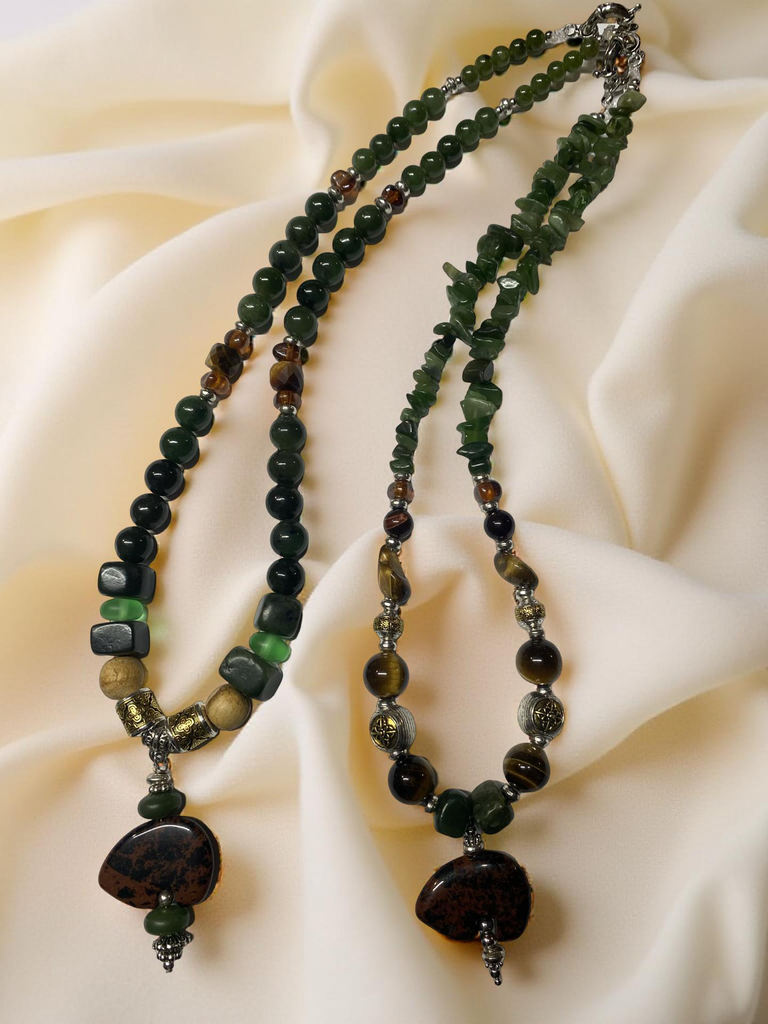 Jade Beaded Necklace with Jasper, Amber and Tiger Eye