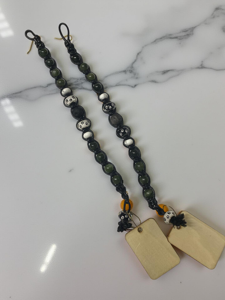 Jade Beaded Bracelet with animal footprint glass bead