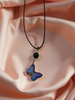 Butterfly Necklace on a Black Leather Chain with a Jade Bead