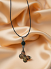 Butterfly Necklace on a Black Leather Chain with a Jade Bead