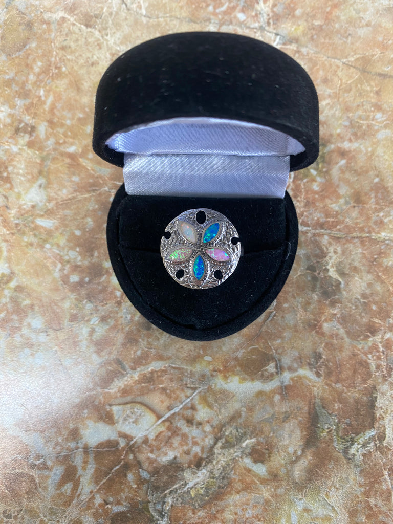 White Blue Pink Flower Ring