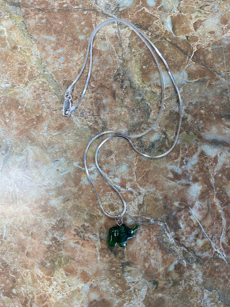 Jade Elephants Silver Necklace
