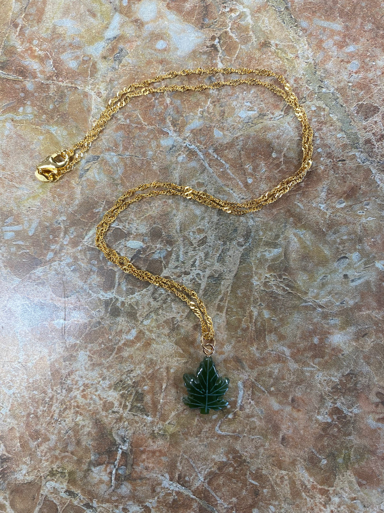 Gold Maple Jade Necklace
