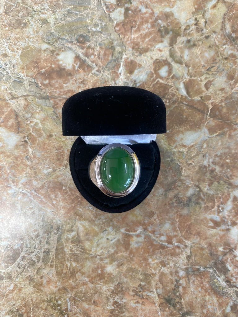 Jade oval sterling silver mens ring
