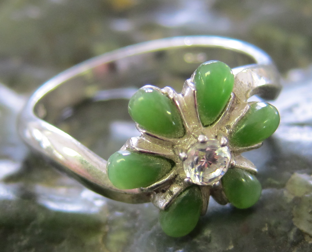 Jade Six Petal Flower Ring