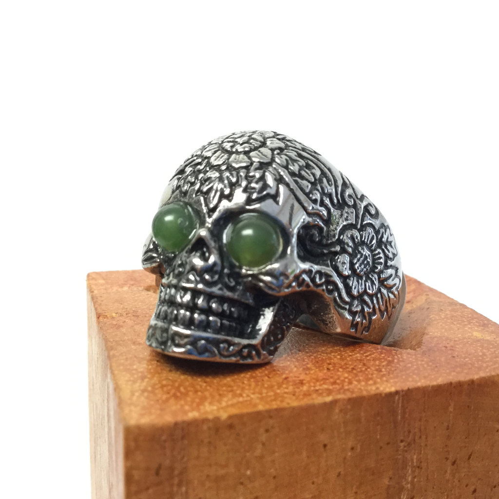 Etched Floral Mandala Skull Ring