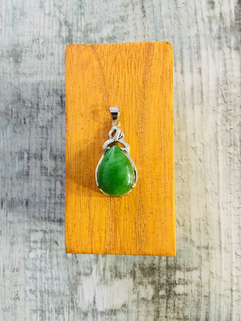 Jade Teardrop Pendant Set in Sterling Silver