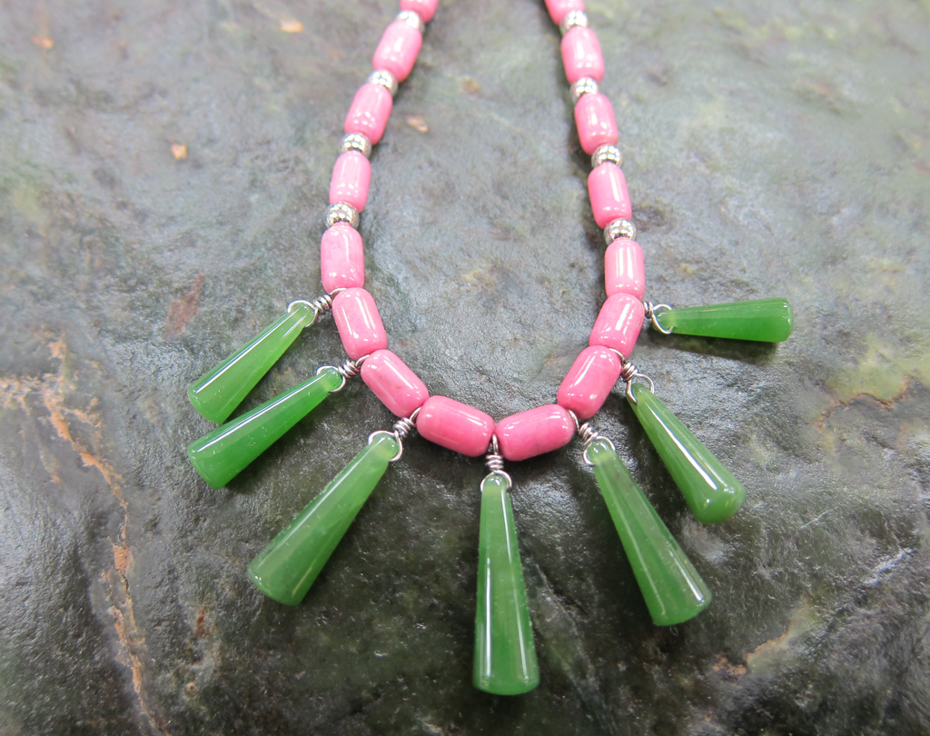Jade and Rhodonite Drop Necklace
