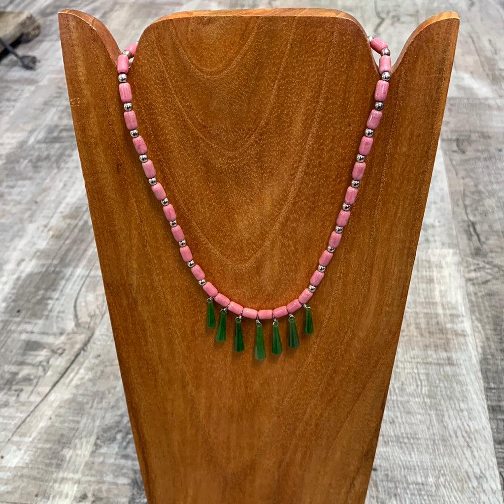 Jade and Rhodonite Drop Necklace