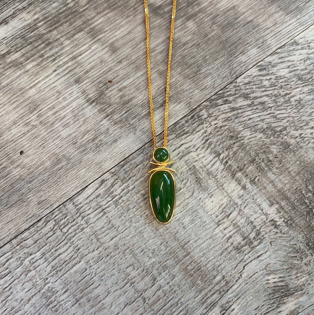 Jade oblong gold plated necklace