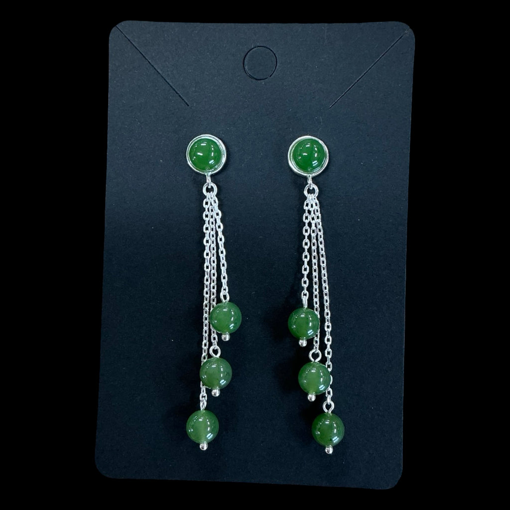 Jade Long Silver Earrings