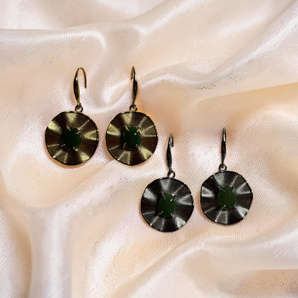 Jade and Stainless Round Wave Earrings