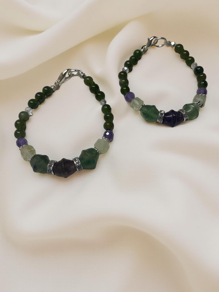Jade Beaded Bracelet with Fluorite and Amethyst beads