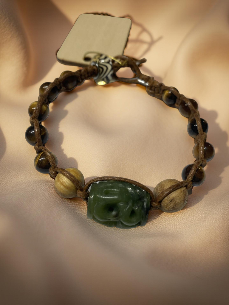 Carved Jade Beaded Bracelet with Assorted Gemstones