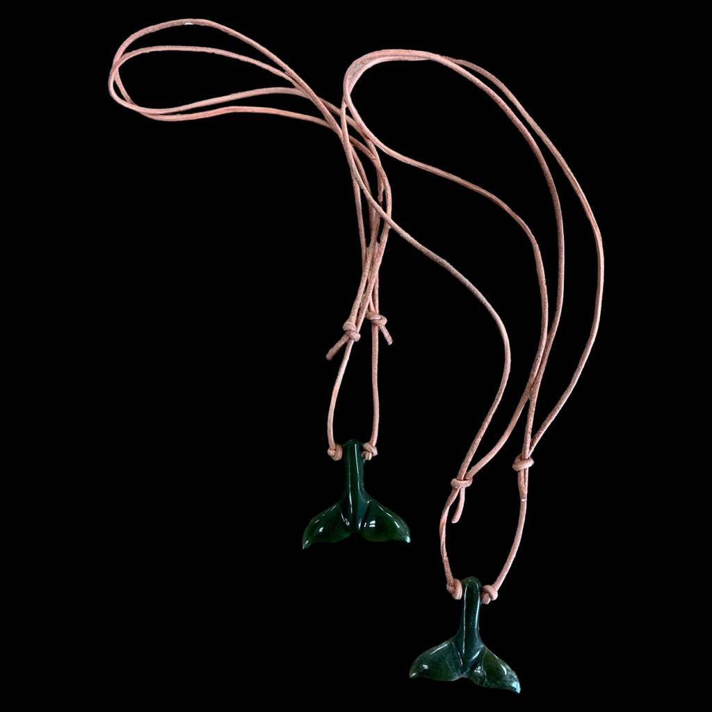 Jade Whale tale Necklace with a leather cord