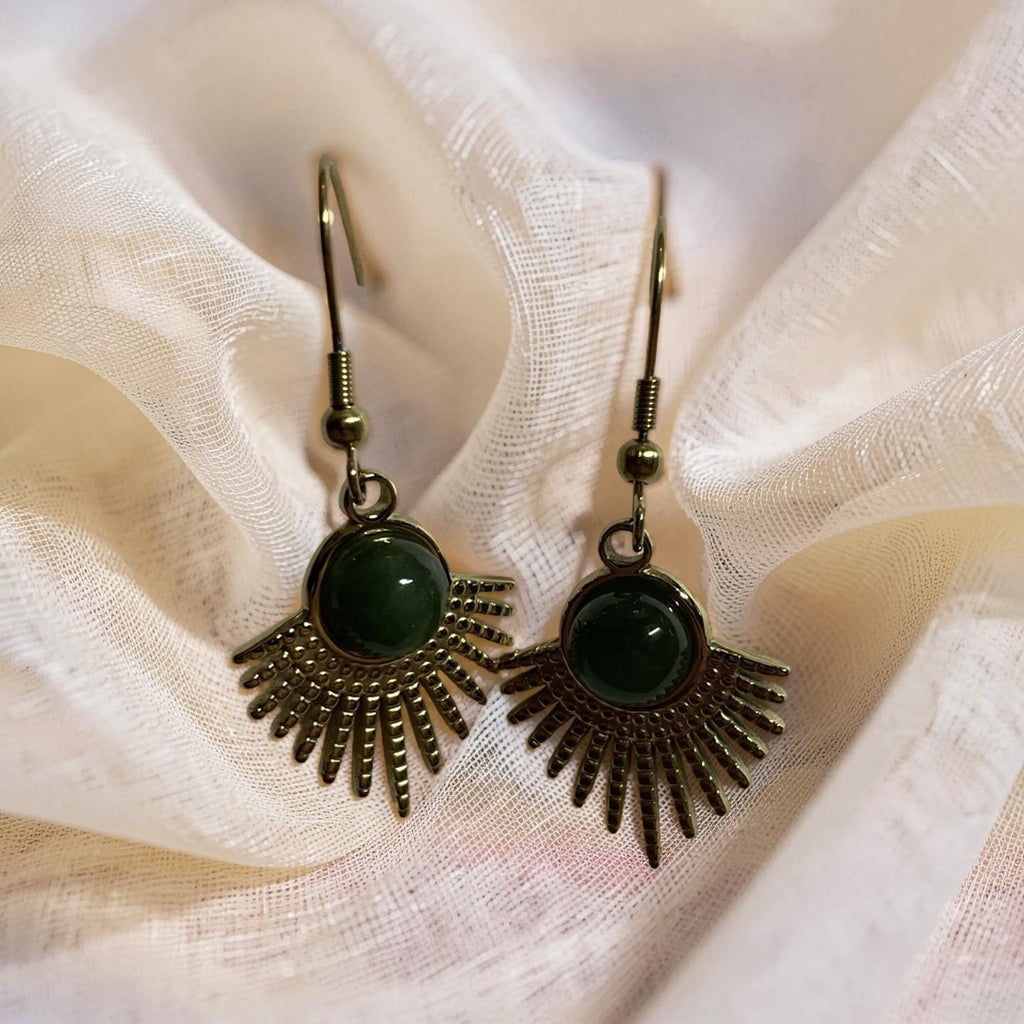 Jade Sun Burst Earrings and Necklace