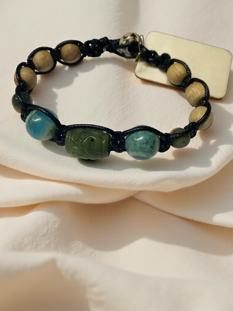 Carved Jade Beaded Bracelet with Assorted Gemstones