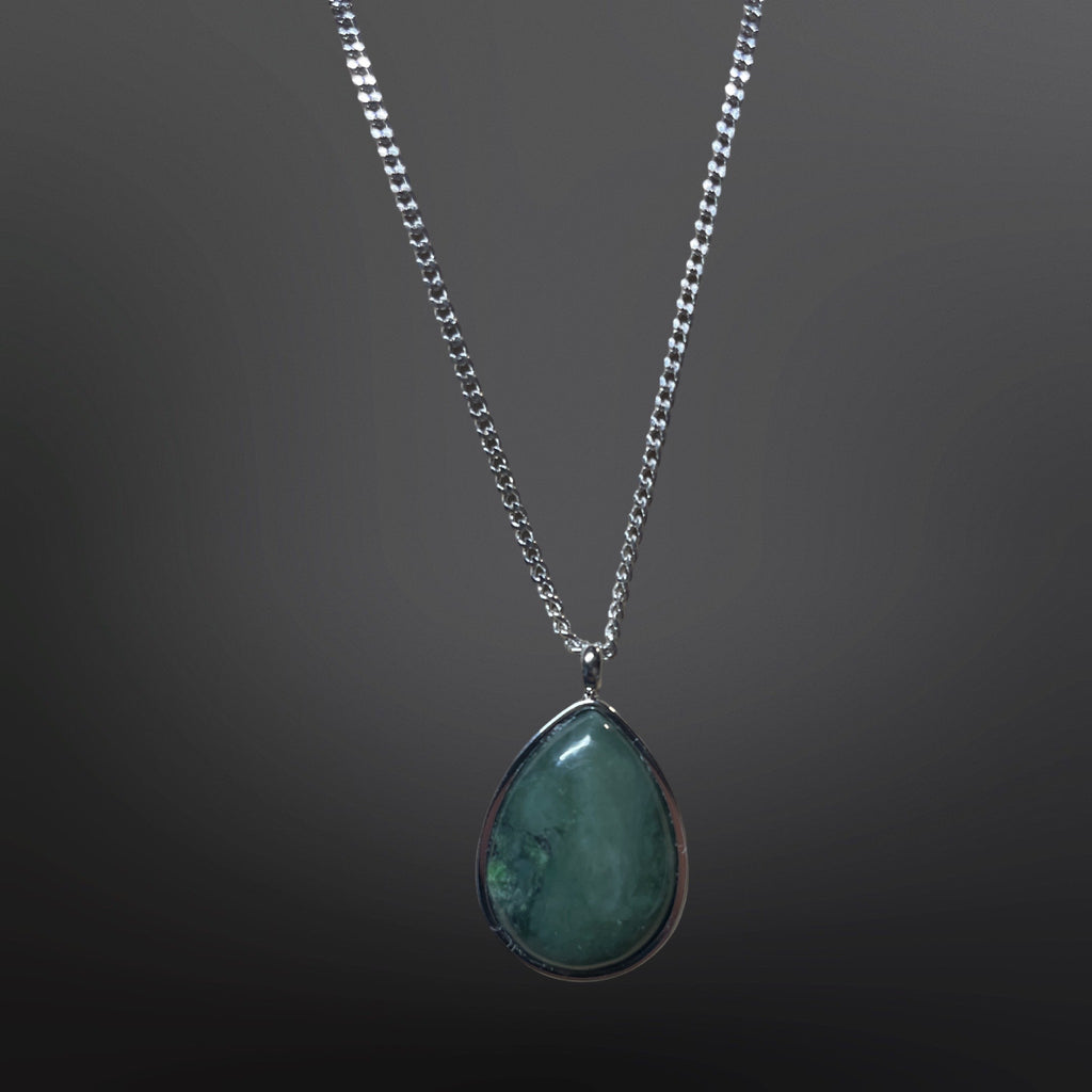 Jade and Stainless Teardrop Necklace