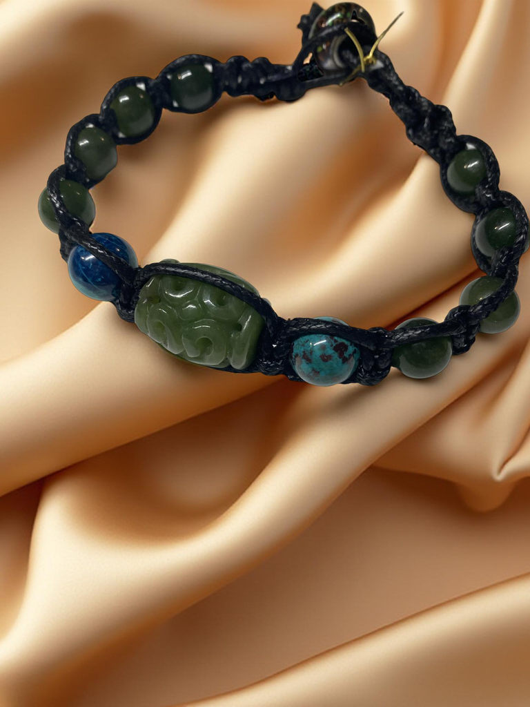Carved Jade Beaded Bracelet with Assorted Gemstones