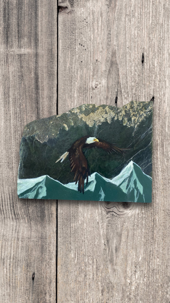Eagle and Mountains Painting on Jade