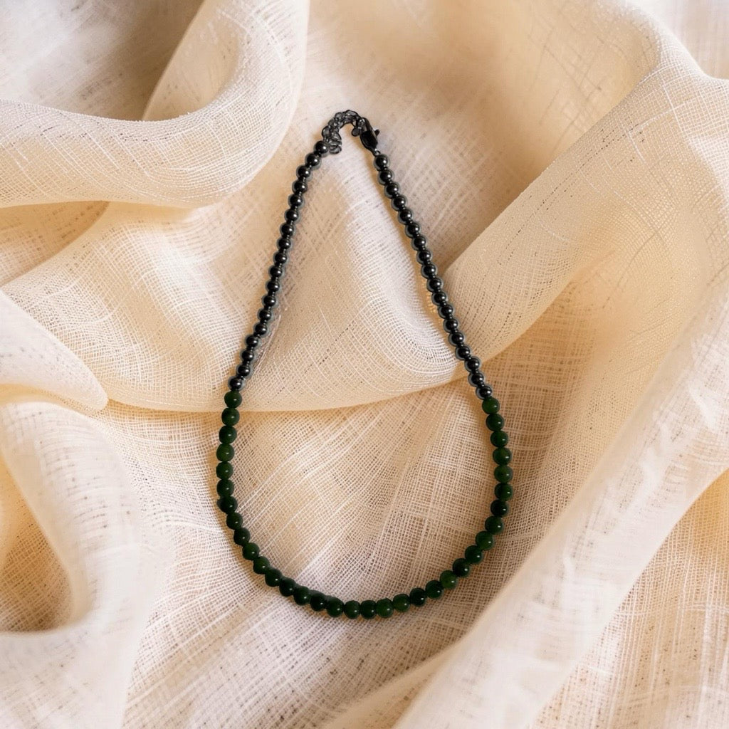 Jade and Stainless Beaded Necklace