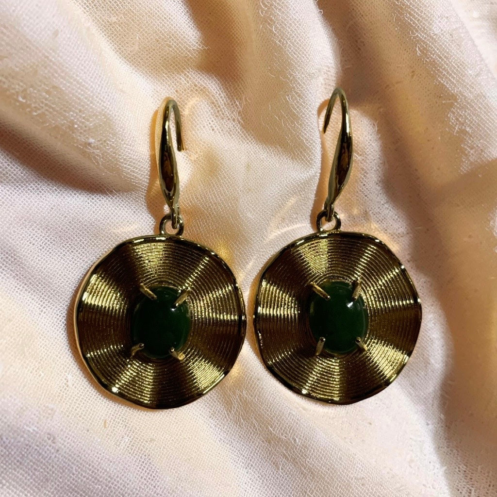 Jade and Stainless Round Wave Earrings