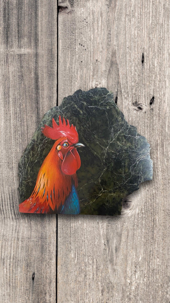Rooster Painting on Jade
