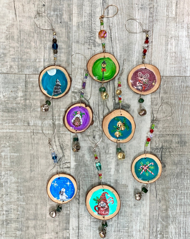 Jade City Creations- Wood Rounds Christmas ornaments