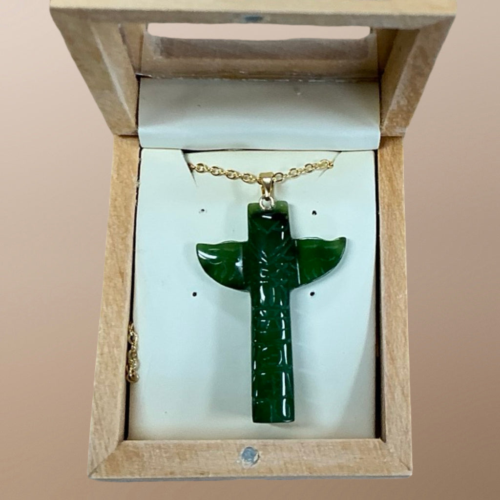 Jade Totem Pole Necklace Gold
