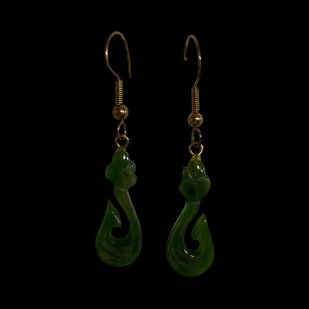 Jade Maori Fish Hook Earring