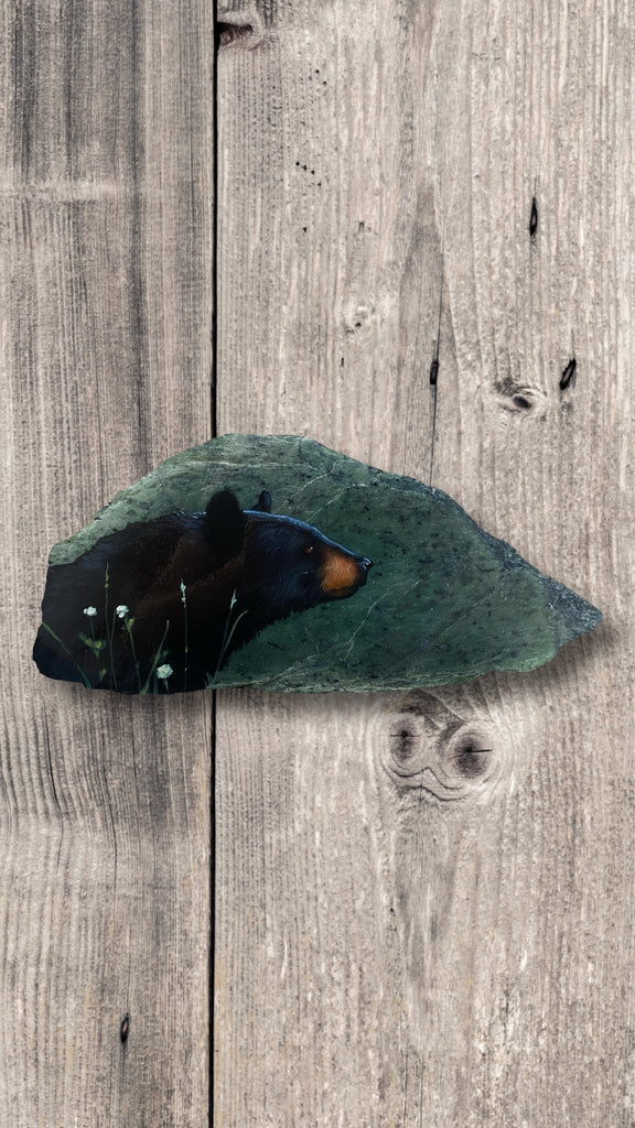 Small Black Bear Painting on Jade